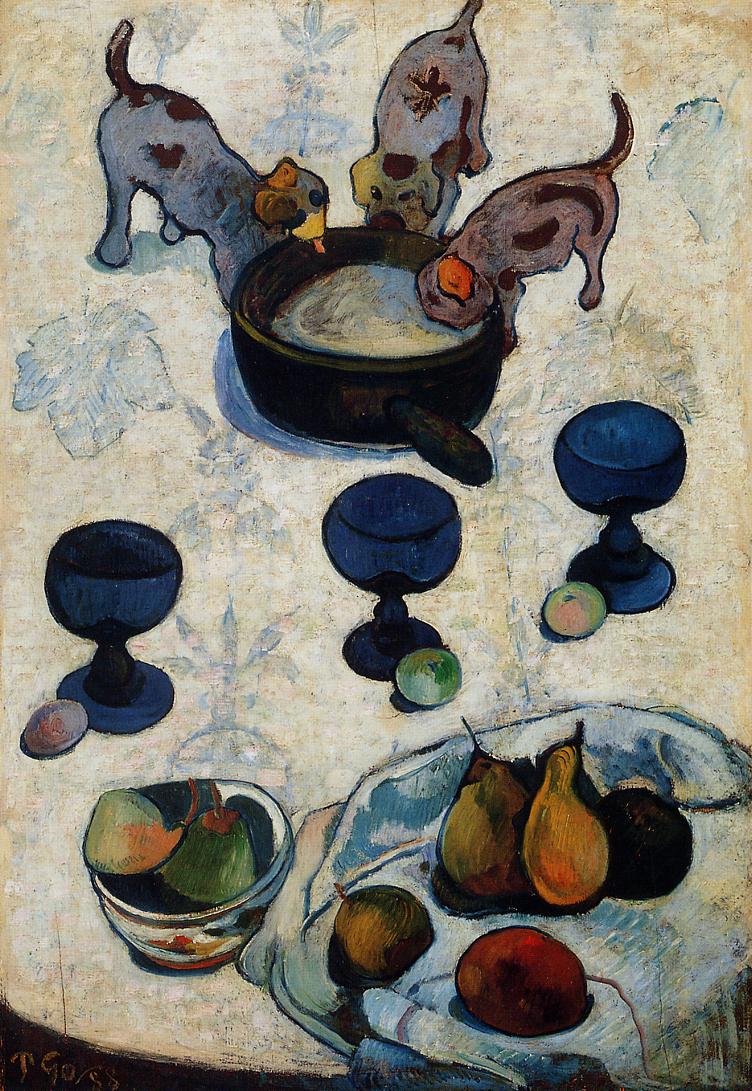 Still Life with Three Puppies - Paul Gauguin Painting